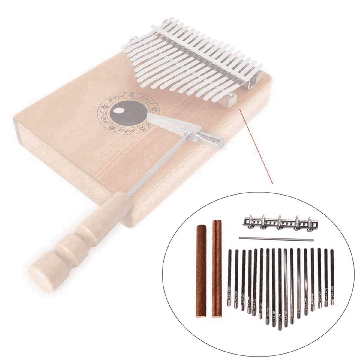 6X 17Keys Kalimba DIY Kit Thum Piano with Keys Bridge Tuning Hammer Kit Kalimba Accessories