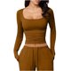 thumbnail image 5 of Neewe Womens Classic Plain Square Neck Long Sleeve T Shirt Pullover Soft Slim Fit Tops for Fall Outfits, 5 of 7