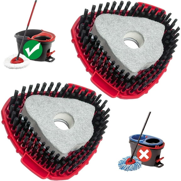 [2025 New Version] 2-Pack Oceda Scrubber Mop Heads for EasyWring 1-Tank System, Stiff-Bristle Brush Head with Built-in Scouring Pad for Deep Cleaning Floors and Tiles