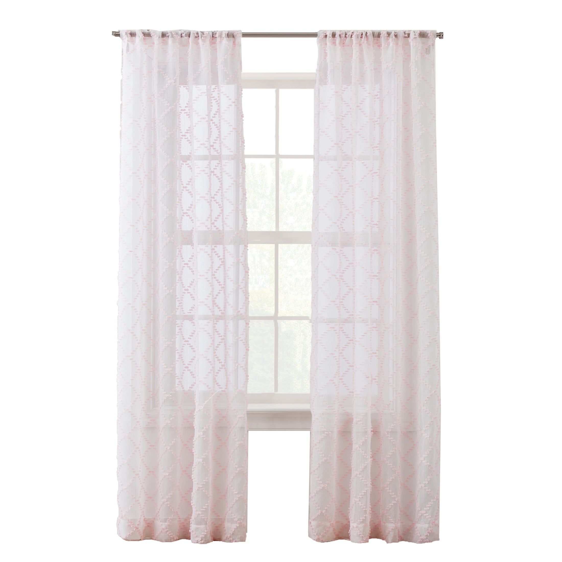 Your Zone Diamond Clip Sheer Single Curtain Panel, Pink Starlight, 38"W x 95"L