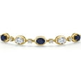 thumbnail image 3 of Gem Stone King 18K Yellow Gold Plated Silver Blue Sapphire and White Topaz Bracelet for Women | 5.00 Cttw | Gemstone September Birthstone | Oval 7X5MM | Fully Adjustable 9 inch, 3 of 6
