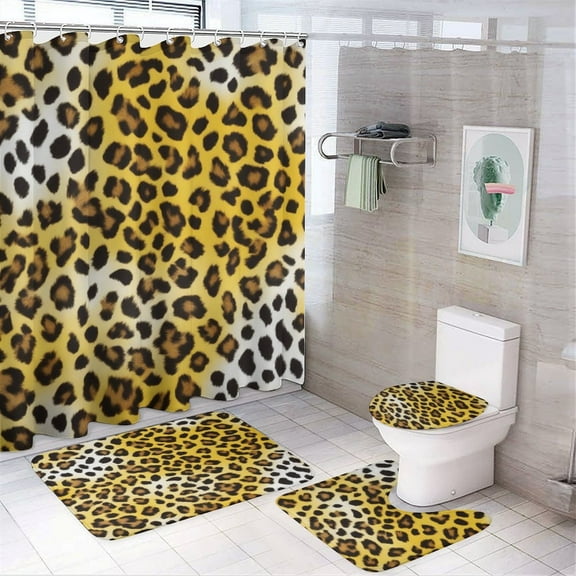 Colorful Leopard Print Shower Curtain Set Waterproof Bathroom Toilet Seat Cover Bath Non-slip Mat Rug Carpet Bath Decor
