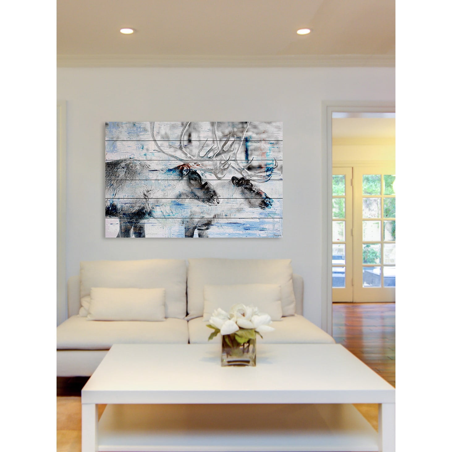 "Reindeer Pair" Painting Print on White Wood