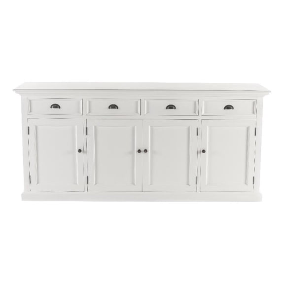 Pemberly Row Mahogany Wood Buffet with 4 Doors 4 Drawers in White