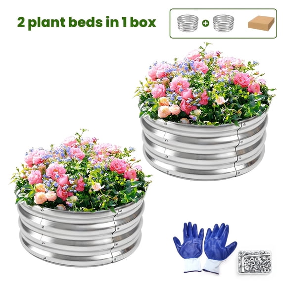 WELKA 2 Pack 2×2×1FT Round Galvanized Raised Garden Beds, Metal Raised Planter Boxes, Open Bottom Garden Bed for Vegetables, Flowers & Herbs