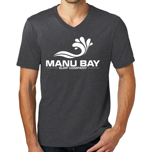 Mens Manu Bay Surf Company WHITE LOGO Surfer T-shirt, 2XL Heathered Charcoal