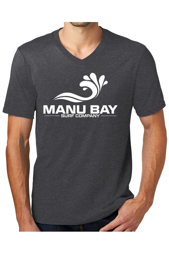 Mens Manu Bay Surf Company WHITE LOGO Surfer T-shirt, Medium Heathered Charcoal
