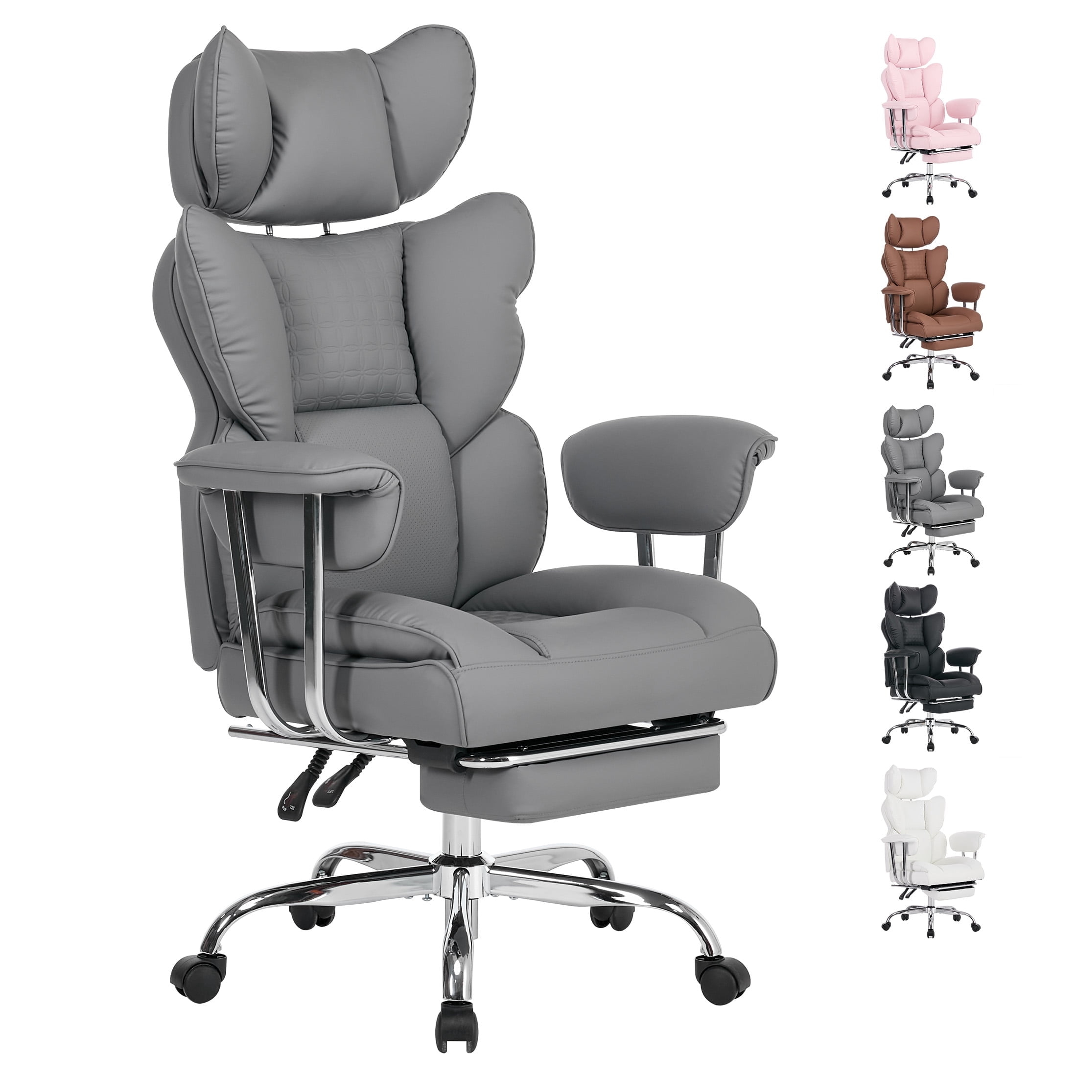 CONCETTA Ergonomic Big and Tall Office Chair, Scratch-Resistant PU Leather Executive Desk Chair with Spring Lumbar Support Gray