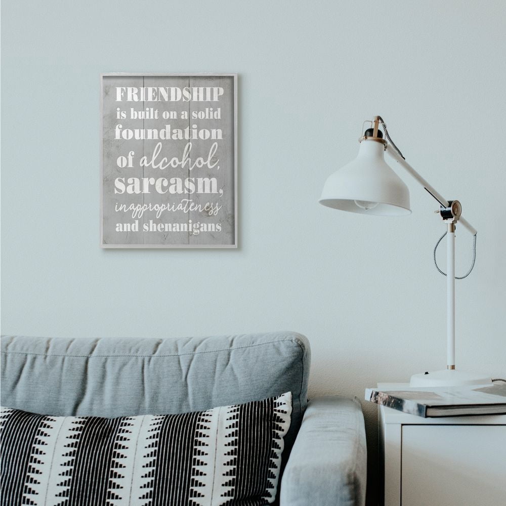 Stupell Industries Friendship Shenanigans Funny Family Grey Word Design Framed Wall Art by Daphne Polselli