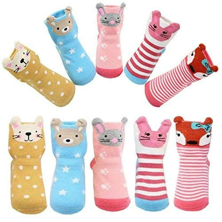 Toddler Girls Non-skid Socks with Grips Cute Cartoon Animal Ankle Socks ...