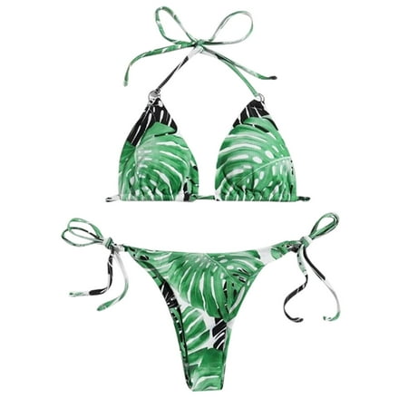 

Womens Bikini Underwear Bustier Bikini mit gekreuztem Rückendetail Halter Ruffle High Waisted Bikini Halter Backless Bathing Suit 2-Teile Bademode Badeanzug Tassel Tie Side Beach Cover Up