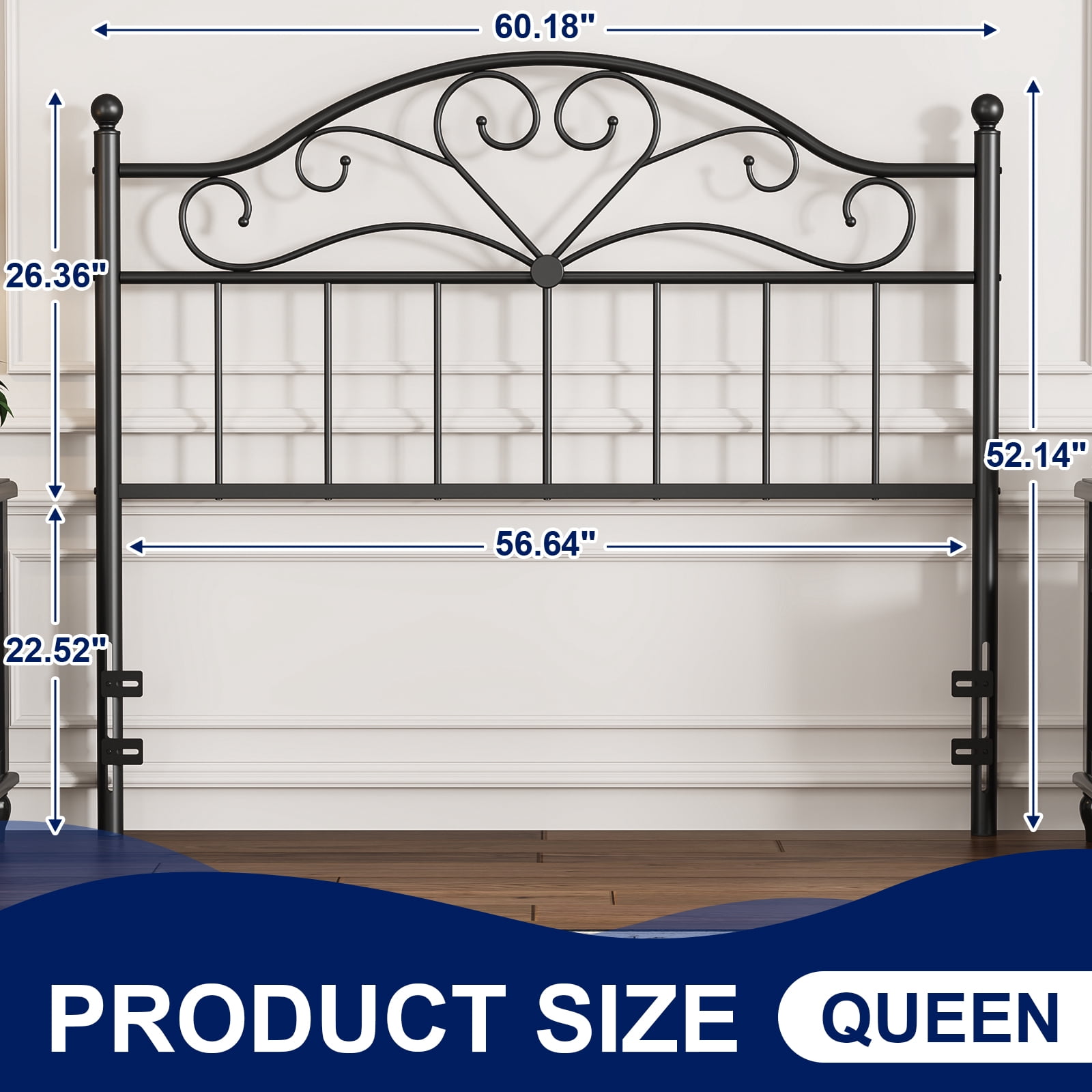 Yoneston Vintage Metal Queen Headboard with 3-Level Height Adjustment for Queen Bed Frame, Black
