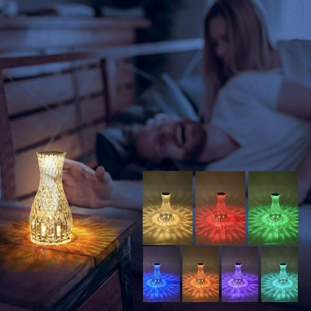 Luces LED, lámpara de escritorio, luz de noche, luz de libro, lámpara de mesa de cristal, lámpara de dormitorio rosa española, lámpara de noche roja con red de diamantes, lámpara de noche romántica US