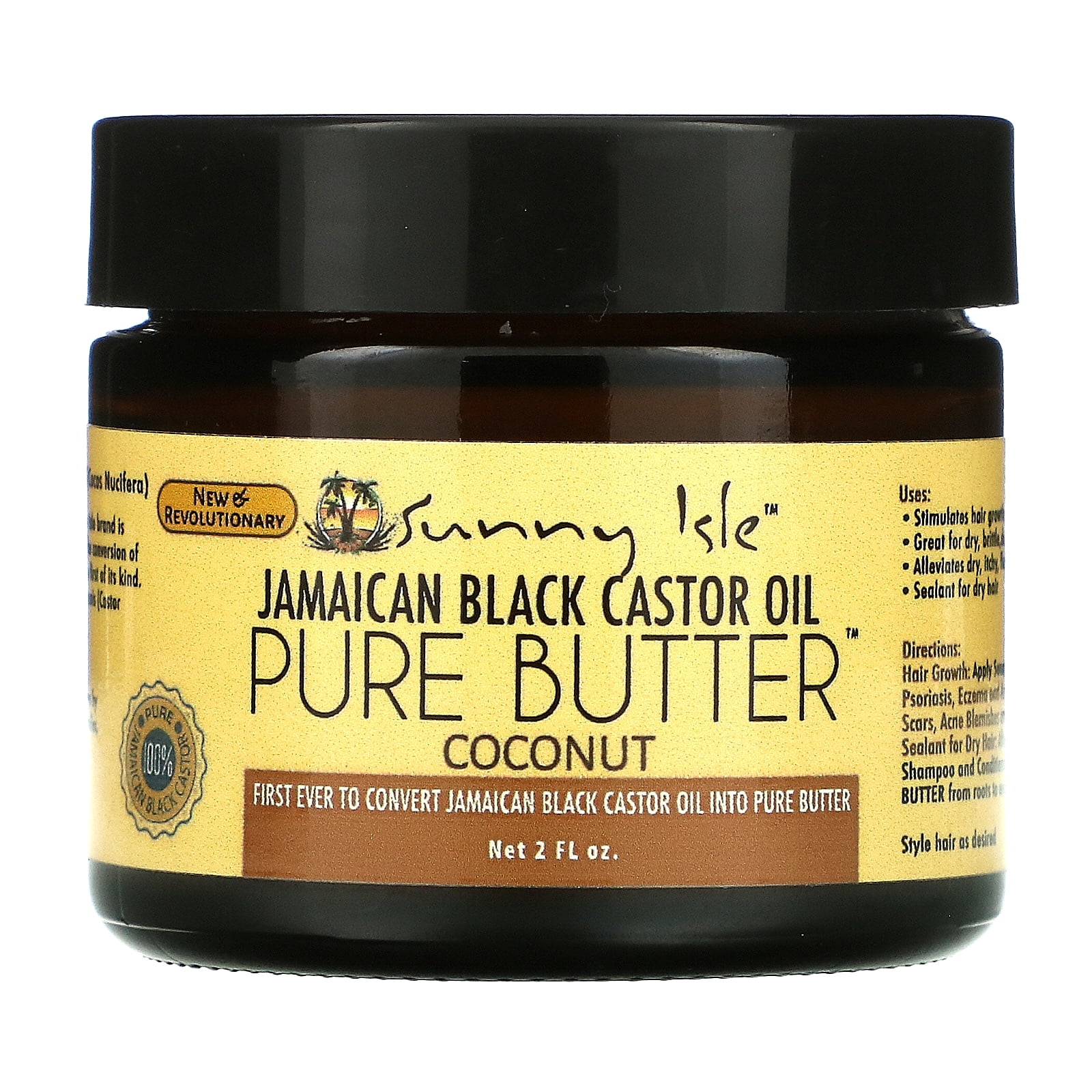 Sunny Isle Jamaican Black Castor Oil, Pure Butter, Coconut, 2 fl oz