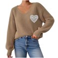 thumbnail image 2 of Heisall Women's Sweaters Autumn Winter Casual Loose Pullover V-Neck Lace Bow Knot Appliqué Tops, 2 of 7