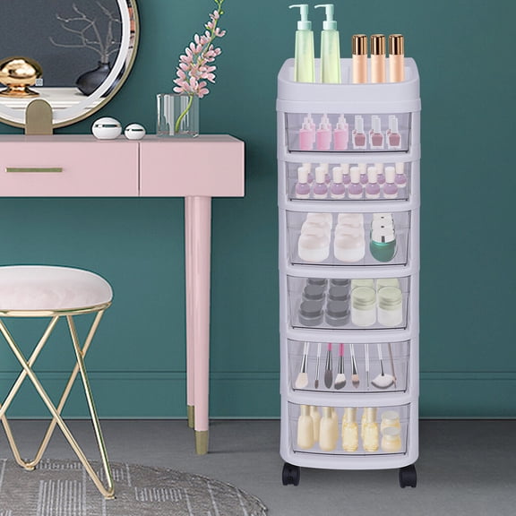 DENEST 6 Drawer Plastic Storage Rolling Cart Vertical Makeup Organizer Utility Trolley