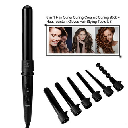 6 in 1 Hair Curling Wand and Curling Iron Set with 6 Interchangeable Ceramic Barrels Wand Curling Iron and Heat Resistant Glove Hair Curler for All Hair