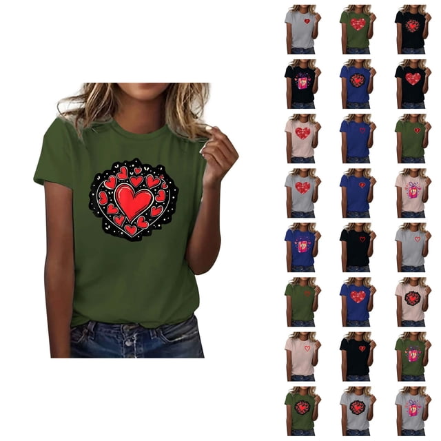 T-shirt Femme Saint-Valentin 2026 Manches Courtes Col Rond Graphique Cœur d'Amour