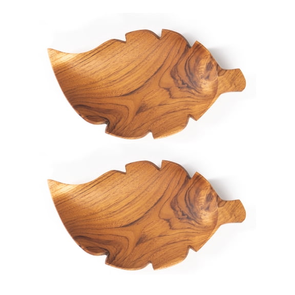 Rainforest Bowls Leaf Teak Wood Plate 2-Pack