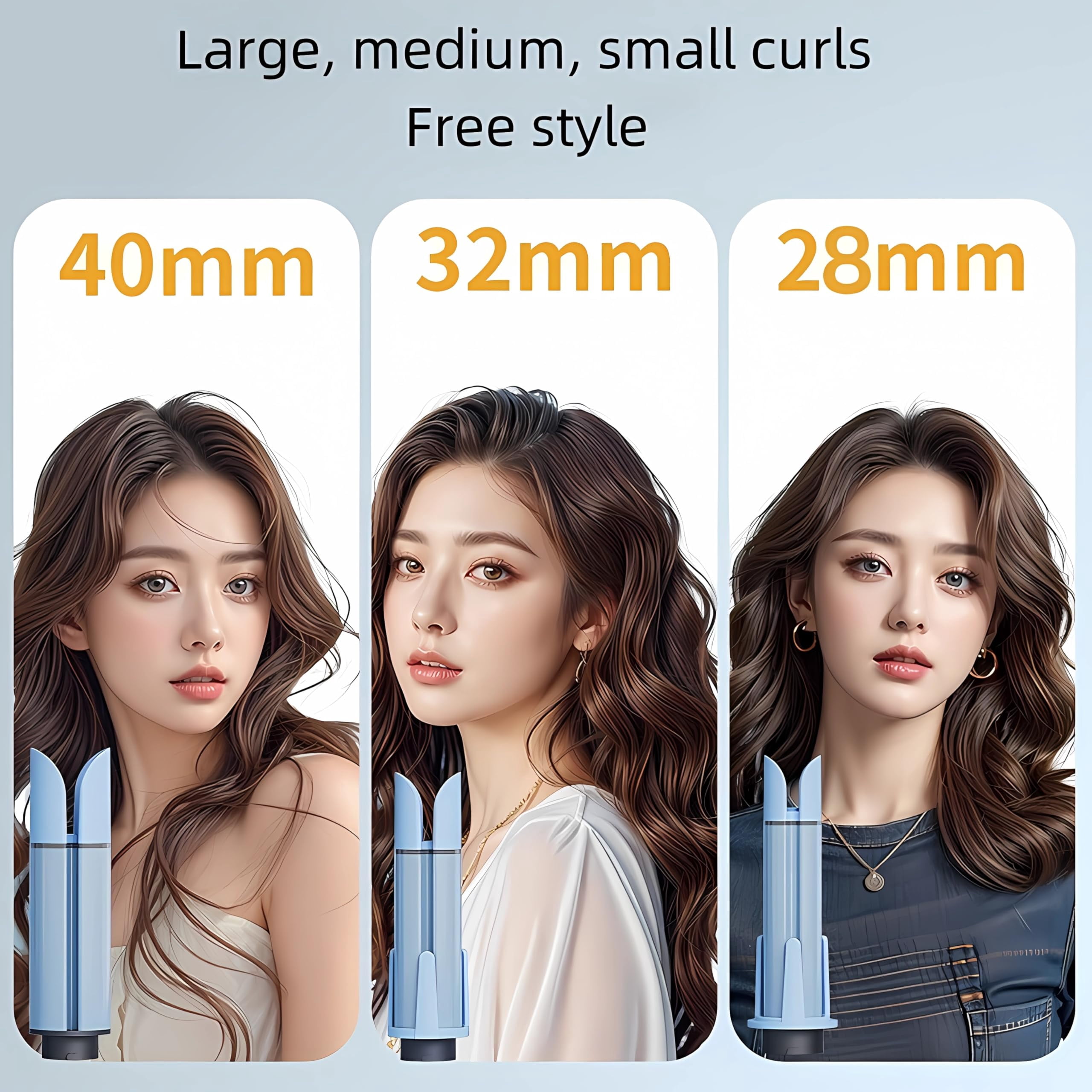 Automatic Curling Iron, Rotating Curling Wand with 3 Barrel Sizes, Three Temperature Levels can be Selected, Anti-Tangle Rotating Curling Wand for Hair Styling (Pink)
