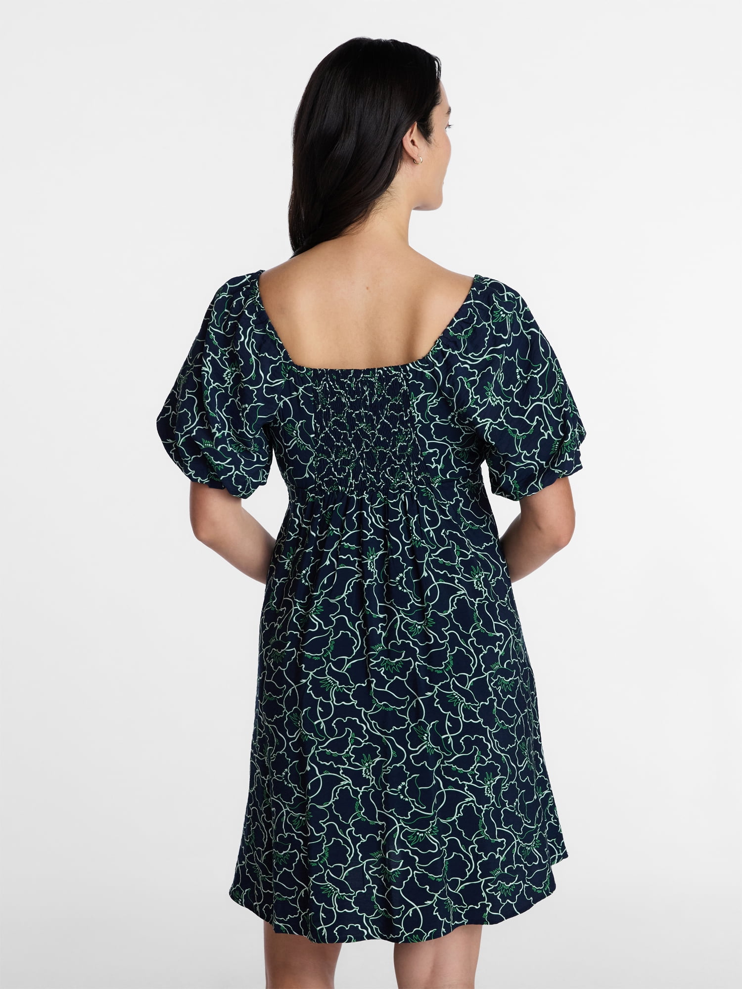 Time and Tru Women's Mini Dress with Puff Sleeves, Sizes XS-XXXL