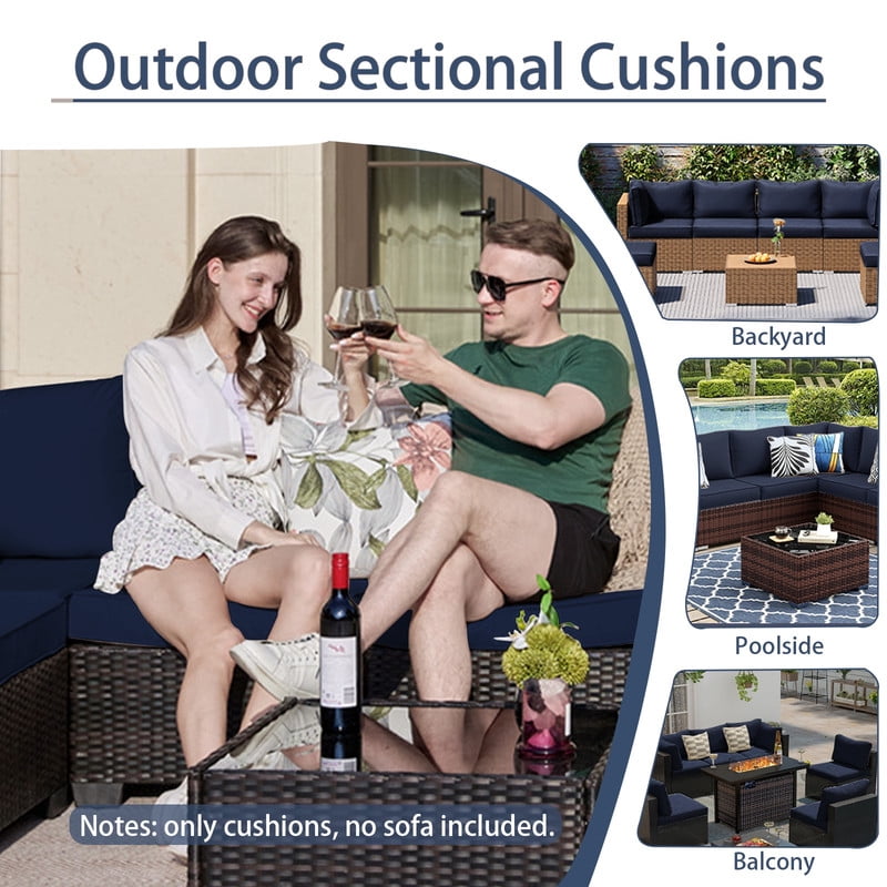 SDJPOI Patio Furniture Sectional Cushions, 14 Piece Waterproof Outdoor Sofa Cushion Replacement(navy blue)