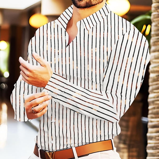 Blusa y camisa de manga larga con cuello vuelto para hombre, cárdigan liso a la moda con cuello vuelto, blusa de poliéster con botones para hombre