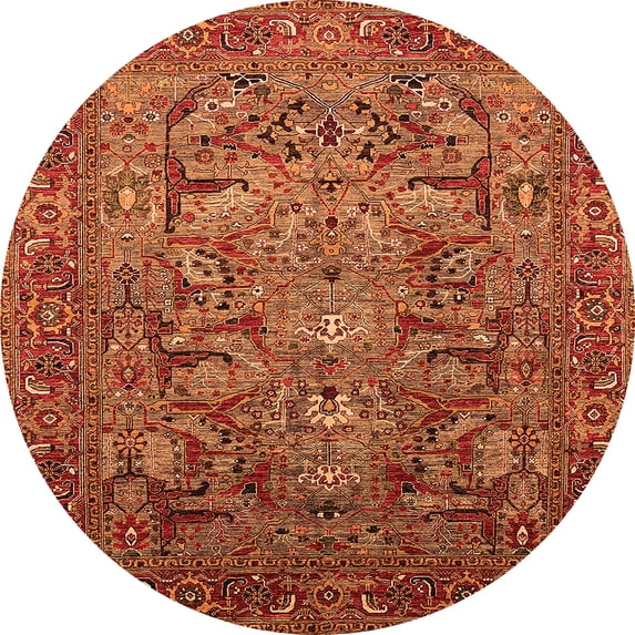 Ahgly Company Indoor Round Oriental Orange Traditional Area Rugs, 7' Round