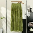 thumbnail image 4 of Ashirexll Skirts for Women Mid-Length Tassel Solid Color Straight Cake Skirt A-Line Midi Skirts Green Free Size, 4 of 4