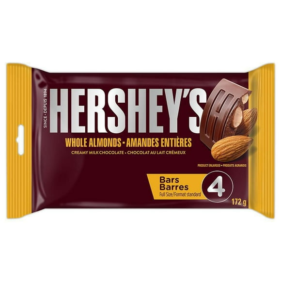 Barres de chocolat au lait crémeux avec amandes entières HERSHEY’S, format standard 4 * 43g