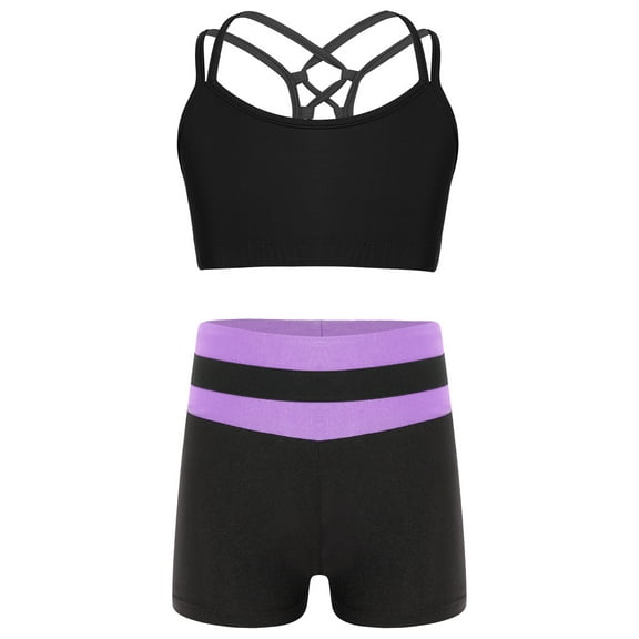 inhzoy Kids Girls 2PCs Athletic Tracksuits Raceback Crop Top with Shorts Gymnastic Workout Dancewear Activewear A Lavender 12