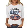 thumbnail image 2 of Mifsaly Plus Size Game Day Shirt Women Glitter Letter Print 3/4 Sleeve Football Tee Loose Comfortable Sport Pullover Team Fans Game Day T Shirts XXXXL, 2 of 6