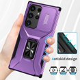 thumbnail image 2 of Heavy Duty Armor Case for Samsung Galaxy S24 Ultra with Slide Camera Cover & Magnetic Ring Stand Purple, 2 of 5