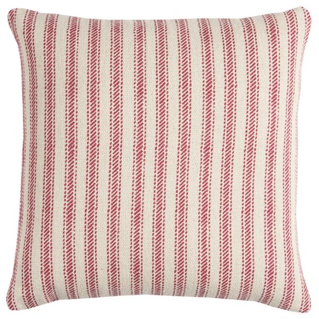 HomeRoots 403222 Red & Natural Ticking Stripe Throw Pillow
