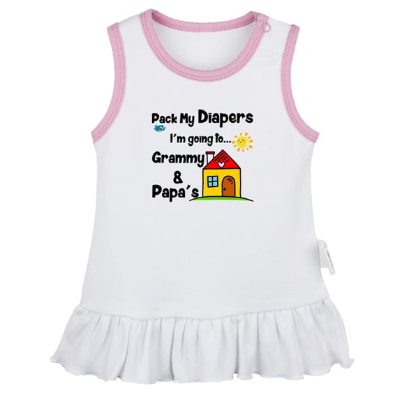 Pack My Diapers I'm going to My Grandparents Home Funny Dresses For Baby, Newborn Babies Skirts, Infant Princess Dress, 0-24M Kids Graphic Clothes (White Sleeveless Dresses, 0-6 Months)