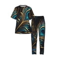 thumbnail image 3 of Womens Pajamas Set Loungewear Short Sleeve Top Long Pants Pj Sets with Pockets, Peacock Feathers Peafowl, 3 of 6