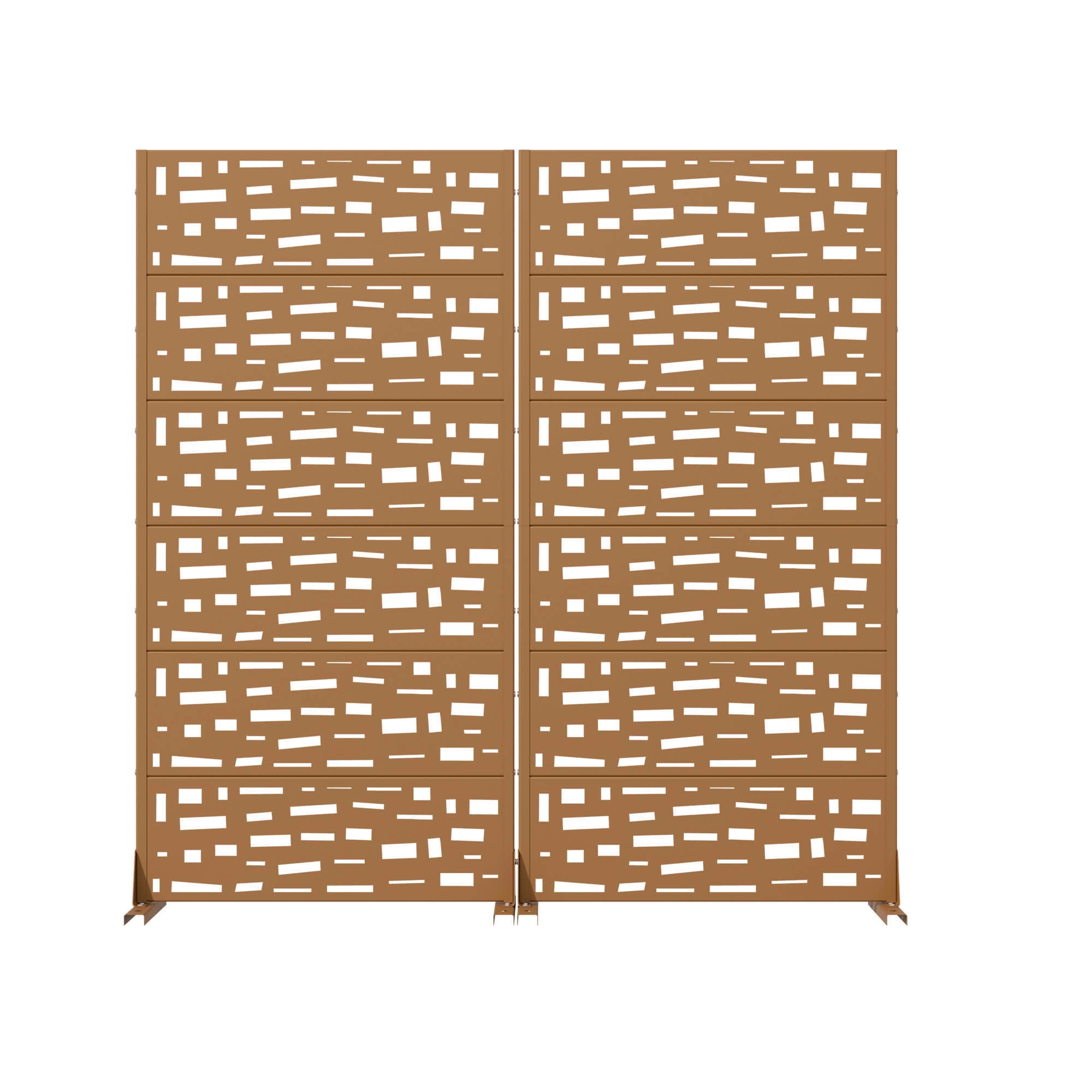 MAYEERTY 72X35" Metal Outdoor Brown Privacy Screen for Backyard & Garden, 6 Piece Set, Double‑sided Installation