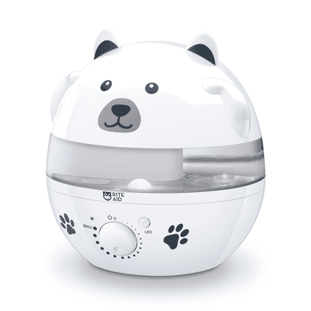 Rite Aid Ultrasonic Cool Mist Humidifier for Kids Bedroom or Baby Nursery, Ultra-Quiet, LED Night Light, Adorable Polar Bear