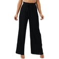 thumbnail image 2 of Cagogo Women Wide Leg High Waisted Pleated Casual Loose Long Pants Trousers Travel Summer Flowy Beach Lounge Palazzo Fashion Clothes, Black M, 2 of 5