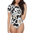 thumbnail image 1 of Saiise Motif Vache Grenouillère à Manches Courtes pour Femmes Col Rond Pyjama Justaucorps Extensible avec Fermeture à Pression-TTTG, 1 of 7