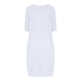 thumbnail image 4 of Edvintorg Cotton Linen Dress Women Casual Loose Plus Size Women's Clothings Solid Medium Long Pocket Round Neck Summer Dresses, 4 of 6