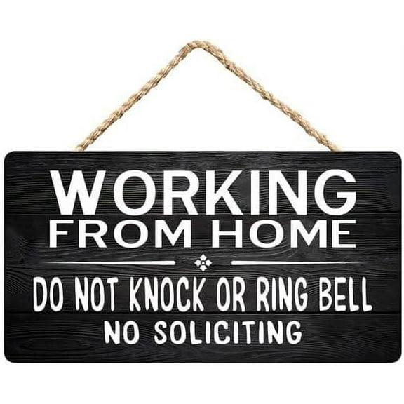 Zomyto Working From Home Sign,Do Not Knock Or Ring Bell,No Soliciting Rustic Wooden Hanging Sign 12X6 In Door Hanging Plaques, black-9