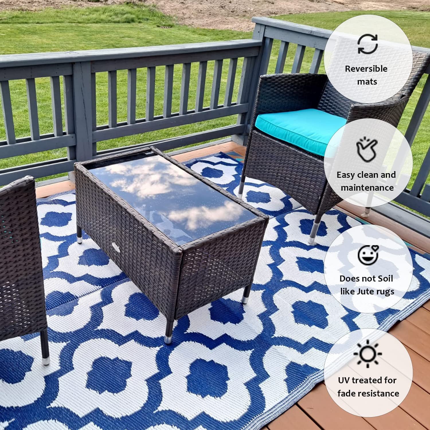 Outdoor Rug 5'x7' Carpet For Patio Rv Camping, Luxury Non-slip Waterproof  Reversible Portable Plastic Straw Rug, Machine Washable Outside Indoor  Outdoor Area Rug Mat For Patio Outdoor Decor Boho Balcony Picnic Rug 