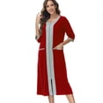 thumbnail image 3 of Defitshape Women's 3/4 Sleeve Robe House Coat Zipper Bathrobes Full Zip Home Baggy Knit Basic Nursing Housecoat Duster Robe Pocket Burgundy 10-12, 3 of 5
