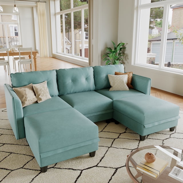 LLappuil Modular Sectional Sofa, 5 Seat Modular Sectional Sofa with Storage, Faux Leather Waterproof Sofa for Living Room