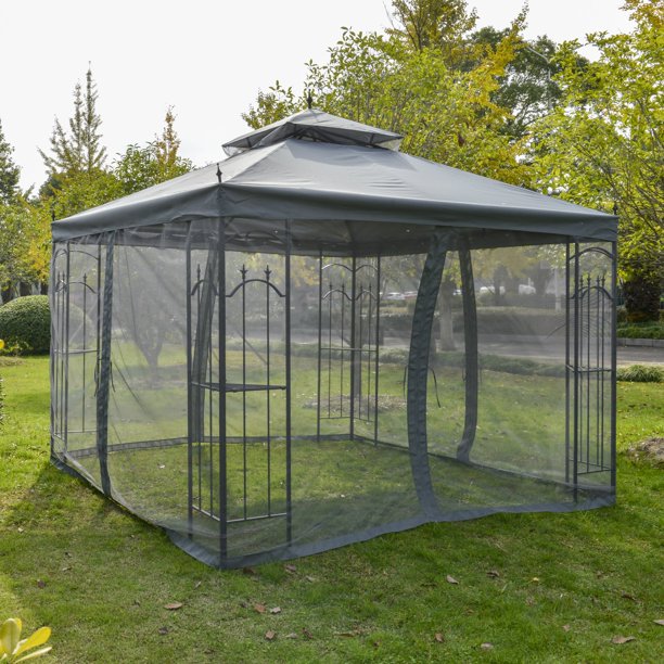 10' x 10' Steel Outdoor Patio Gazebo Canopy with Removable Mesh