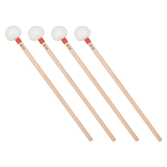 Raindrops 4 Pcs Baguettes Timbales Professionnelles avec Tête en Feutre Blanc et Poignées en Bois Rouges pour un Jeu Précis