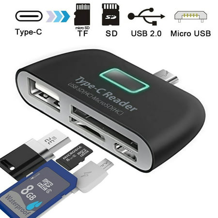 USB C OTG Adapter, TSV 4-In-1 Super Speed Portable USB 3.1 TYPE C Card Reader, ON-The-GO TYPE C Adapter Converter with Micro USB & USB port ,SDHC & TF Card Slot for Mac/PC/TYPE C