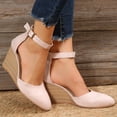 thumbnail image 2 of Women'S Belt Buckle Pointed Toe Wedge Sandals Ankle Strap Closed Toe Wedge Sandals shikongkuajing, 2 of 5