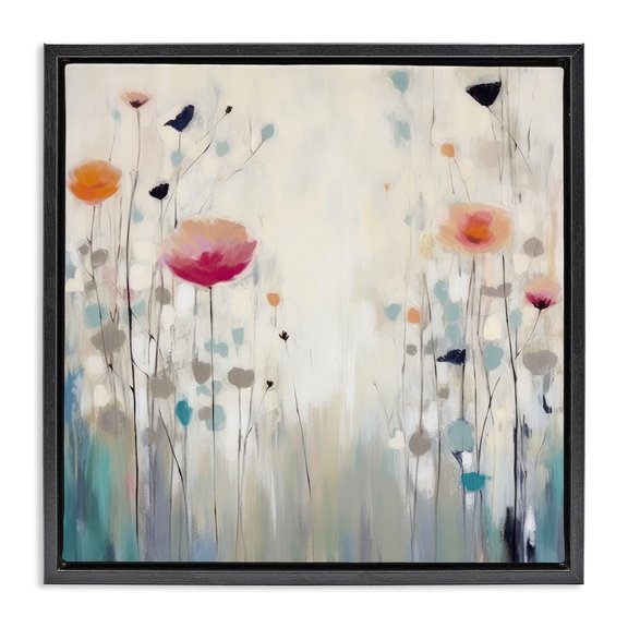 Stupell Industries Pastel Poppies Painting Botanical & Floral Painting Black Floater Framed Canvas Art Print Wall Art, 18 x 18
